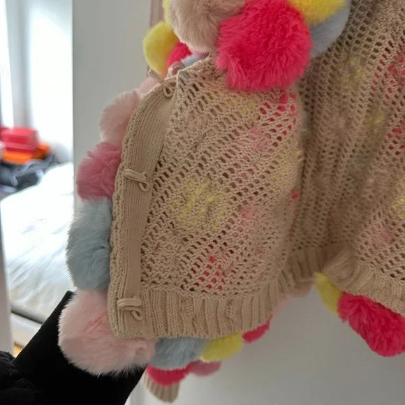 ❌SOLD❌Alice + Olivia Fawn Pompom Cropped Jacket XS/S Multicolor Cardigan Ribbed - Picture 8 of 15
